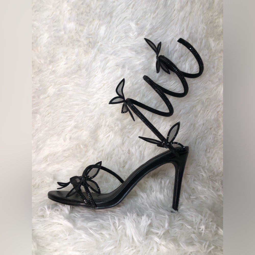 Azalea Wang Black Wrap-Around Sandals with Butterfly accent size - Picture 12 of 15